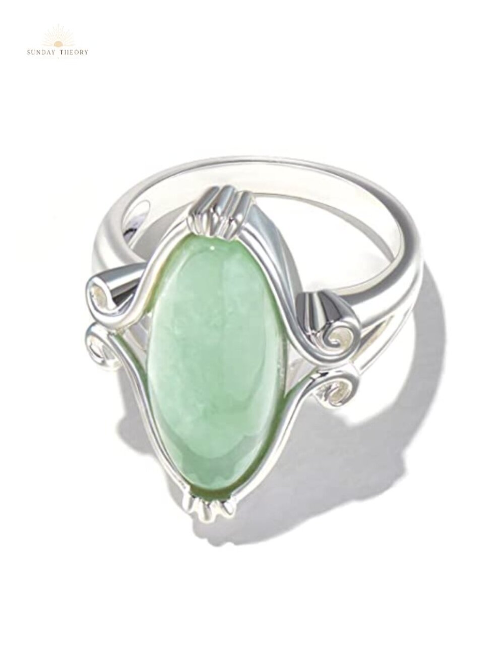 Sterling Silver Genuine Green Jade Celtic Ring, Vintage Statement Ring Size 7